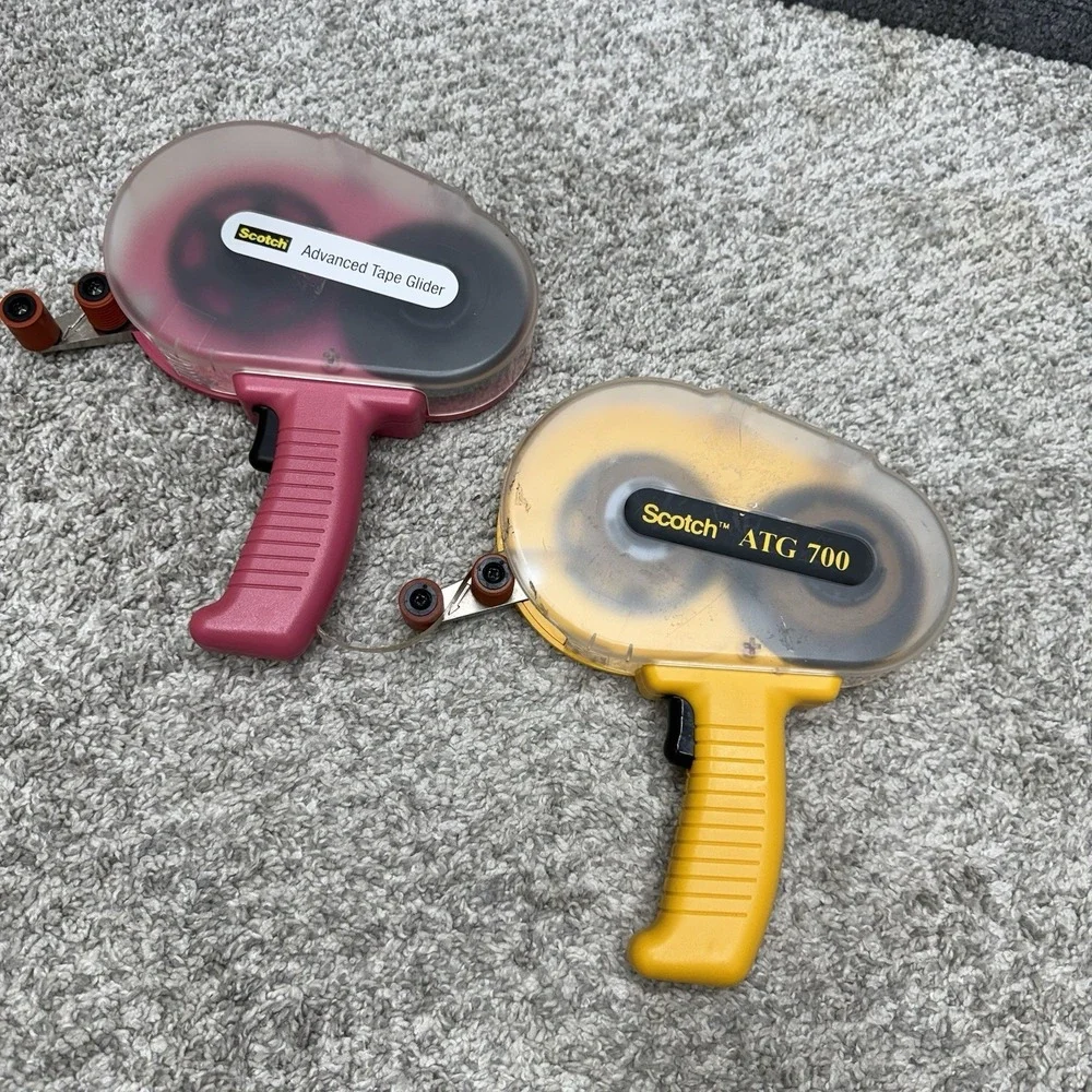 Scotch Advanced Tape Glider and ATG 700 lot x2 pink yellow double side tape tool